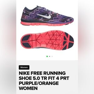 “NIKE” FREE RUNNING SHOE 5.0 TR FIT 4, Women’s, Size 8, Purple w/Orange Sole